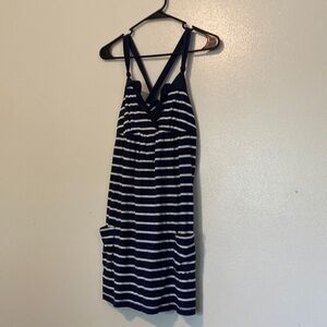 HOLLISTER blue white criss cross back strapped slip on dress with belt size med